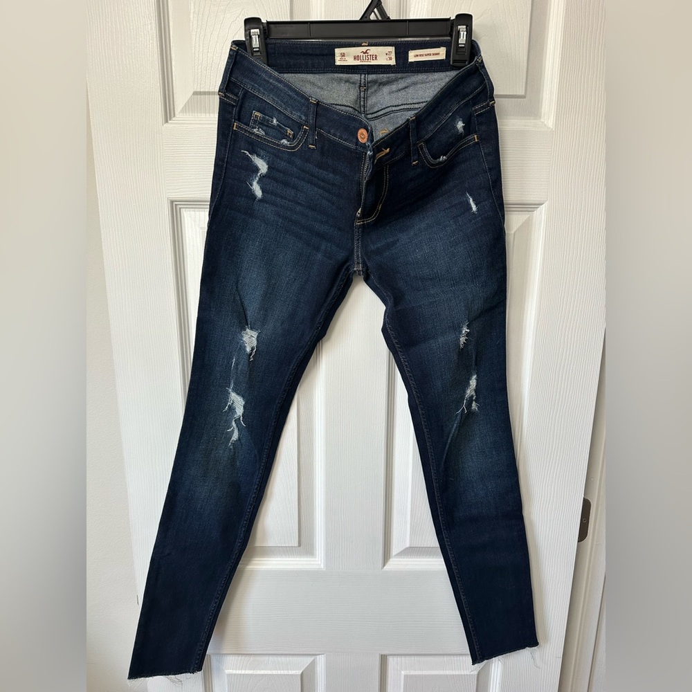 Hollister Women's Dark Indigo Distressed Skinny Jeans